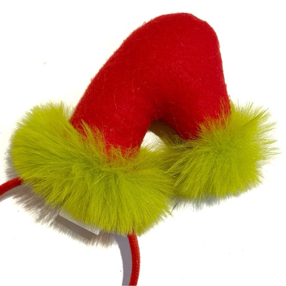 The Grinch Who Stole Christmas Dr Seuss Santa Hat Hair Headband Costume Red Fur - Picture 2 of 7